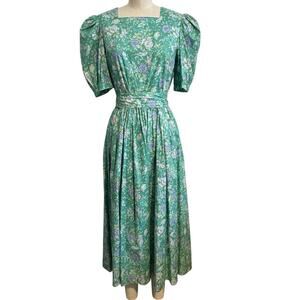 NWOT Vintage Laura Ashley Puff Sleeve Floral Mint/Lavender Dress 4